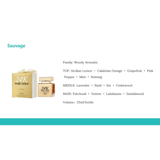 LONKOOM 24K PURE GOLD Sauvage Perfume for Women 25ml, Woody Aromatic Long‑Lasting Eau De Parfum Spray